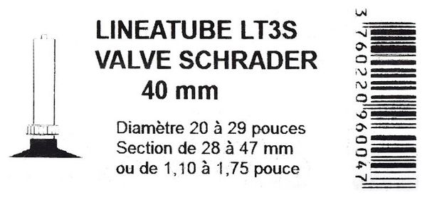 Chambre à air linéaire valve Schrader 20 à 29  largeur 28 à 47 mm .