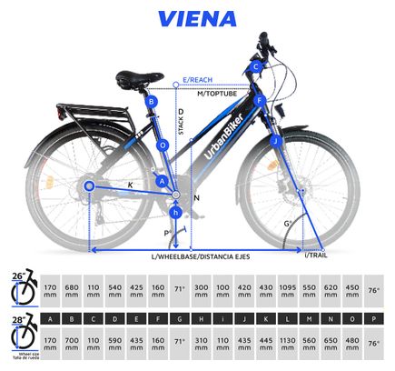 Vélo Electrique Urbanbiker  VTC Viena 23 bleu  720WH(48v 15Ah)