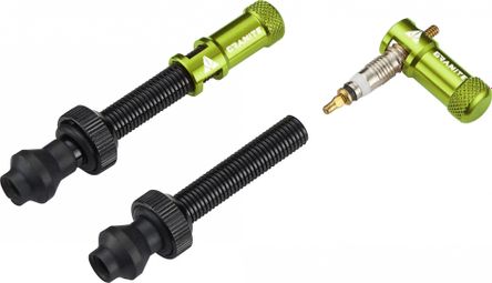 Pair of Granite Design Juicy Nipple Tubeless Valves 80 mm with Green Shell Removal Plugs
