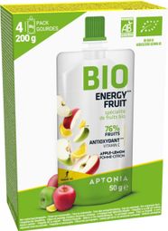 4 geles energéticos Aptonia Organic Fruit Power BIO Manzana Limón 50g