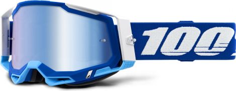 100% RACECRAFT 2 mask | White Blue | Blue Mirror Glasses