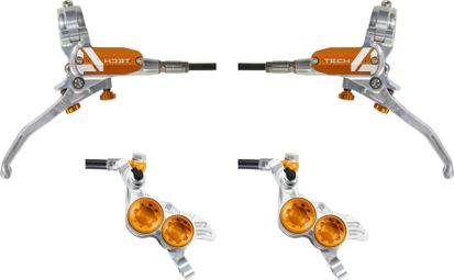 Pair of Hope Tech 4 V4 Brakes Standard Hose Silver/Orange