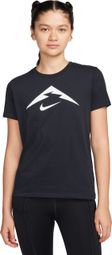 Nike Dri-Fit Trail Logo Damesshirt met Korte Mouw Zwart