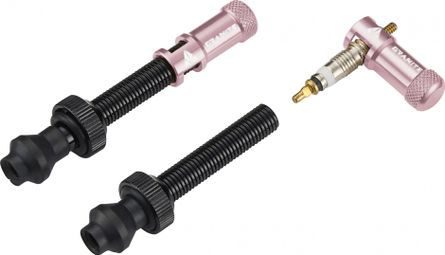 Pair of Granite Design Juicy Nipple Tubeless Valves 80 mm with Pink Shell Removal Plugs