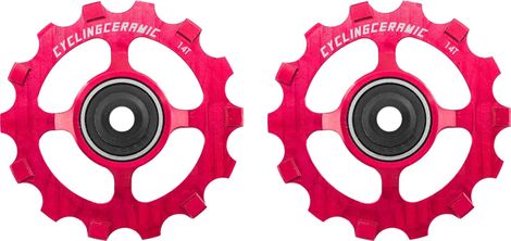 CyclingCeramic Narrow 14T Pulley Wheels für Shimano XT/XTR 12S Umwerfer Rot