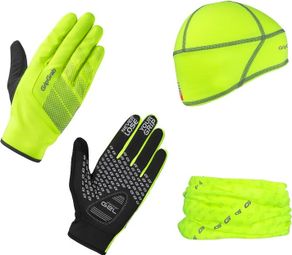 GripGrab Hi-Vis Cycling Essentials Gloves + Skull Cap + Neck Warmer Neon Yellow