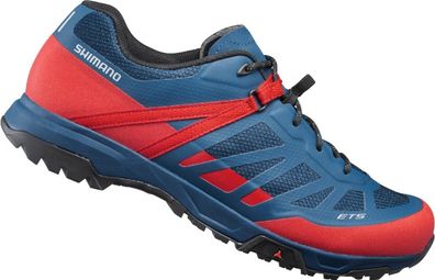 Paar Shimano ET500 MTB-Schuhe Blau / Rot