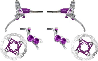 Pair of Hope Tech 4 V4 Brakes Standard Hose Silver/Violet
