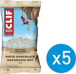 CLIF BAR 5 Barrette energetiche Cioccolato bianco Macademia Nut