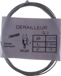 câble de dérailleur vélo vintage simplex gripshift acier 2 m 1.2 mm embout