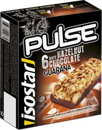 Confezione da 6 barrette energetiche Isostar Pulse Guarana Nocciola/Cioccolato 6x23g