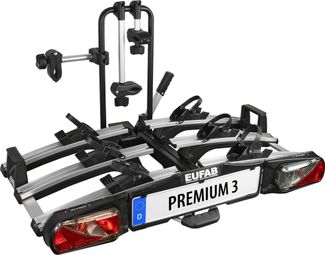 Eufab Premium 3 Fahrradträger für die Anhängerkupplung 13 Pin - 3 Fahrräder (E-Bikes kompatibel) Schwarz Silber
