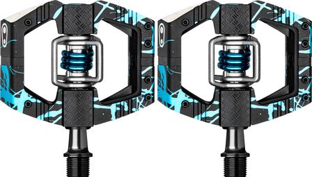 Pair of Crankbrothers Mallet E LS Limited Edition Automatic Pedals with Cages Black / Blue Splatter