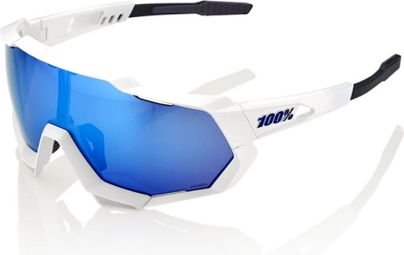 100% Speedtrap White Goggles - Blue HiPER Mirror Lens