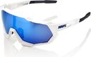 100% Speedtrap Sunglasses White - HiPER Blue Mirror Screen